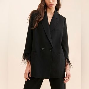 Hutch Faux Feather Trim Blazer